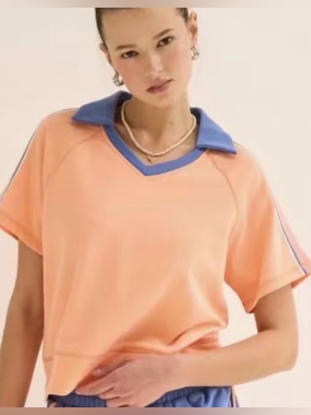 The GREII Peach & Denim Blue V-Neck Sporty Collared Shirt- Two Sizes: M & L